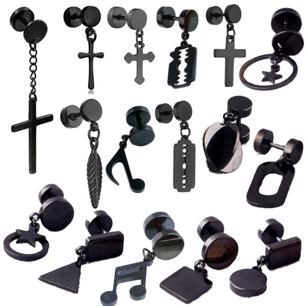 1 stück Punk Gothic Edelstahl Stud Ohrring Kreuz/Klinge/Blatt Runde Gefälschte Ohr Kegel Hantel Mode Frauen männer Rock Schmuck