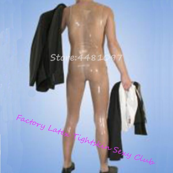 100% natur Latex Gummi Transperant Ärmelloses Body Zentai Trikot Latex Gummi Fetisch Body mit Front Zip Für Männer