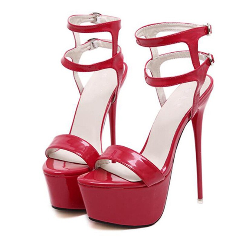 16cm Ultra High Heels Sandalen Für Frauen Sommer Sexy plattform Club Schuhe Frau Patent Leder Party Sandalen Größe 42 43 44 45 46 – Bild 4