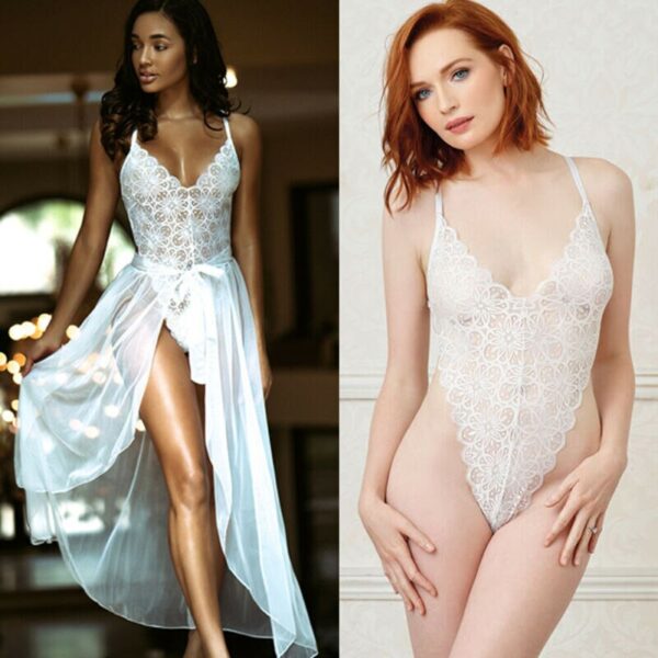 2 PCS Sexy Dessous Set Hot Exotic Aushöhlen Backless Body Abdeckung-Ups Kleid Nachtwäsche Babydoll Spitze Unterwäsche nachtwäsche