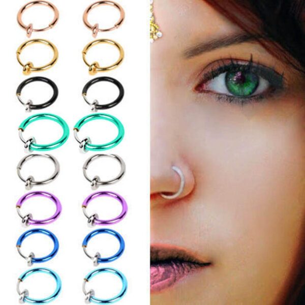 2 Pcs Gefälschte Clip auf Frühling Nase Septum Ring Ohrring Nicht Piercing Unisex Schmuck Frauen Mädchen Einfache Runde Kreis Kleine ohr Stud