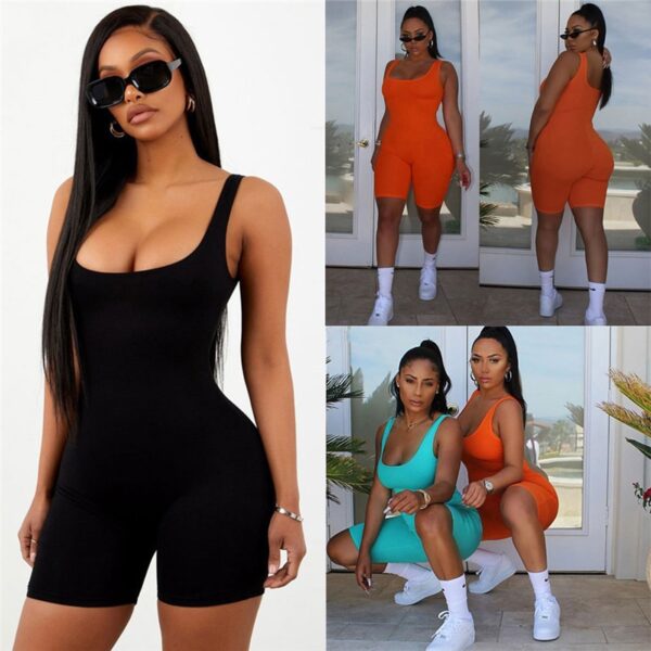 2019 Sexy Frauen Ärmellose Strampler Overall Bodycon Body Slim Fit Sport Kurze Hosen Clubwear Backless Biker Shorts Overall