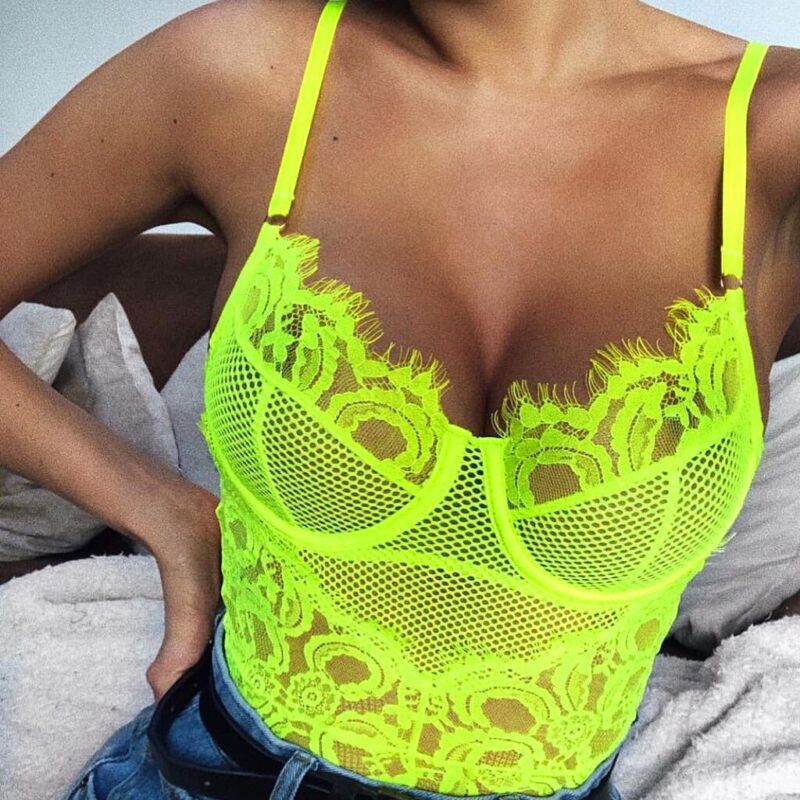 Neon Gr N Spitze Mesh Body Frauen Sexy Transparent Sommer Backless