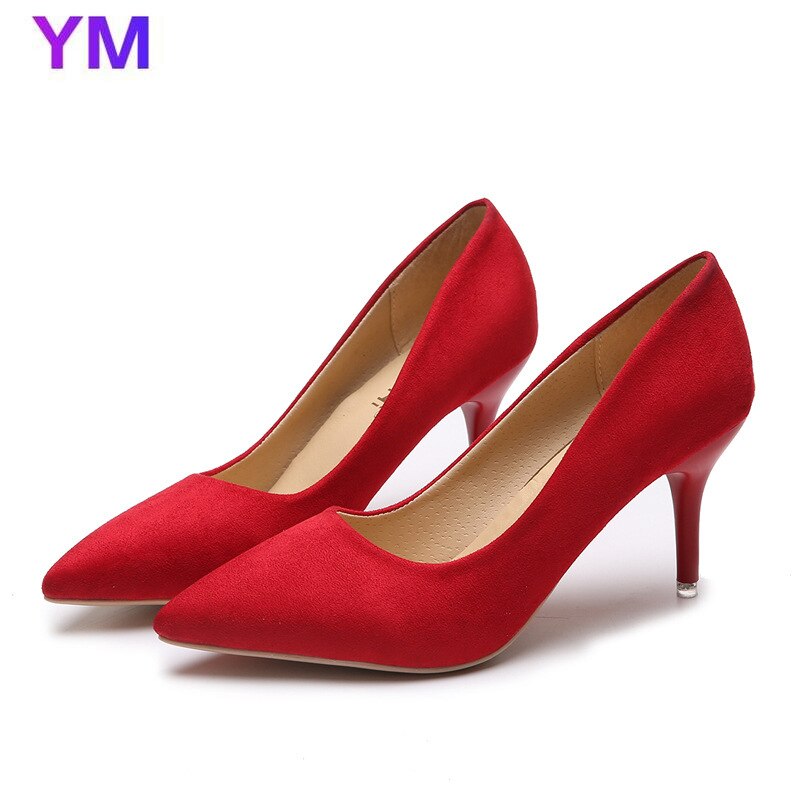 2020 frühling Herbst Neue Spitz Wildleder Pumpen Europa Amerika Stil Dünne Ferse Wilden frauen Schuhe Slip-on sexy Pumpt Große Größe 44 – Bild 2