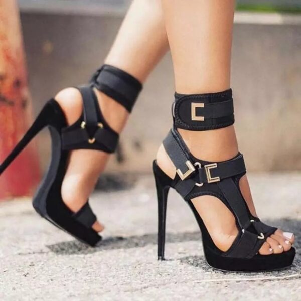 2020 frauen Plattform Sandalen Offene spitze Cut Out High Heels Schuhe Haken-und-Schleife Ankle Strap Sexy Stiletto schuhe Schnalle Decor Sandalen