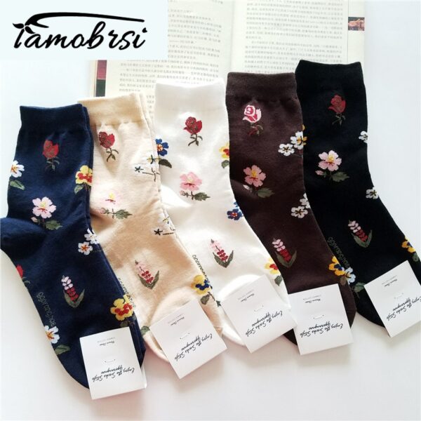 2020 koreanischen Amerikanischen Retro Rose Herbst Winter Baumwolle Casual Socken Warme Frauen Streetwear Nette Lustige Socken Kurze Glücklich Ankle Socken