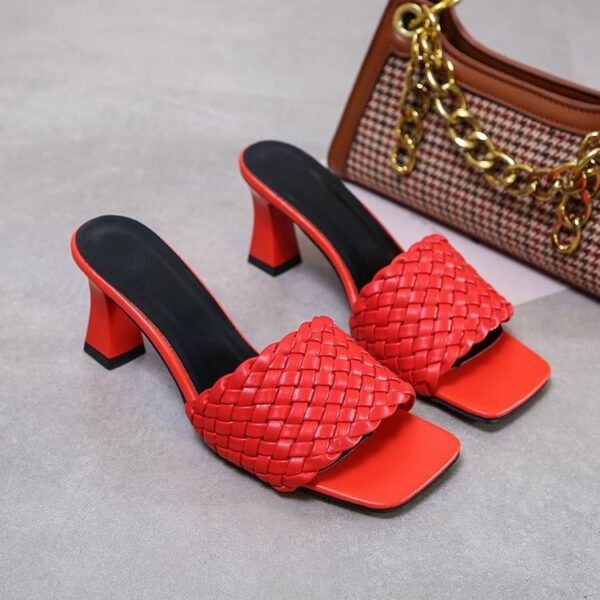 2020 luxus Rutschen Frauen 8cm High Heels Maultiere Fetisch Sommer Sandalen Niedrigen Absätzen Hausschuhe Prom Plattform Stripper Rot Mode schuhe