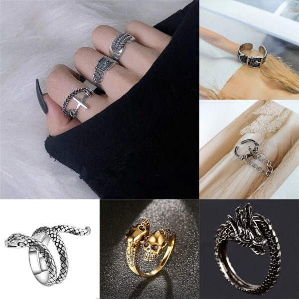 2020 punk hip hop einstellbare schwarz ring einfache geometrische kreuz multilayer goth ring mann frauen dating partei schmuck geschenke