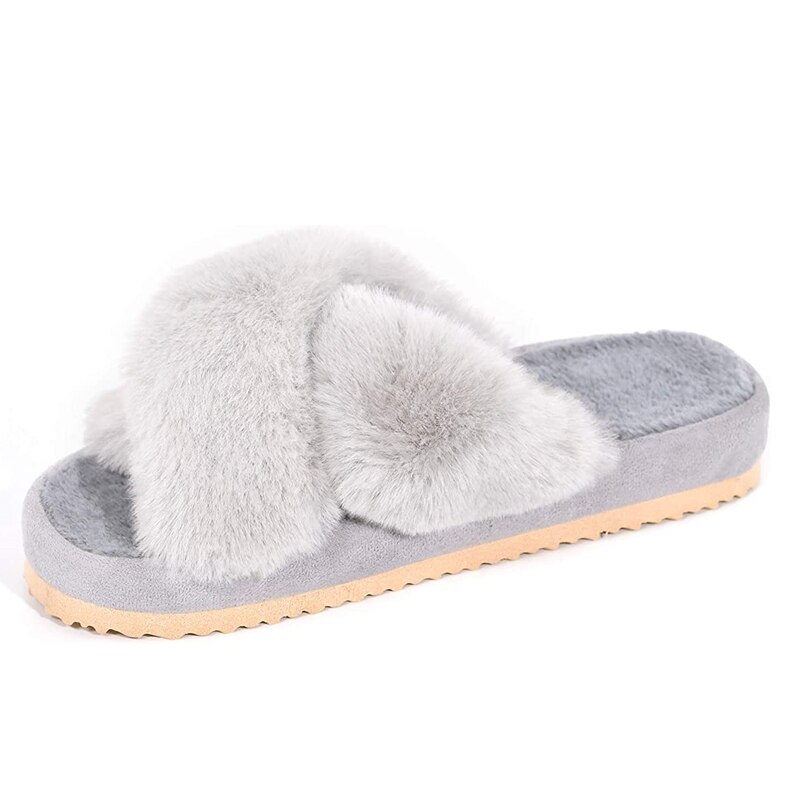 2021 Winter Neue Frauen Weiche Plüsch Pelzigen Kreuz Band 3cm Ferse Pelz Frauen Schuhe Indoor Damen Plattform Offene spitze flauschigen Haus Hausschuhe – Bild 6