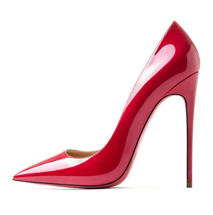 2021 frühling Frauen Spitzen Schuhe Luxus Logo 12cm Hohe Ferse Rot Hochzeit Schuhe Flach Mund Nude/schwarz Echt leder Große Größe 44 – Bild 6