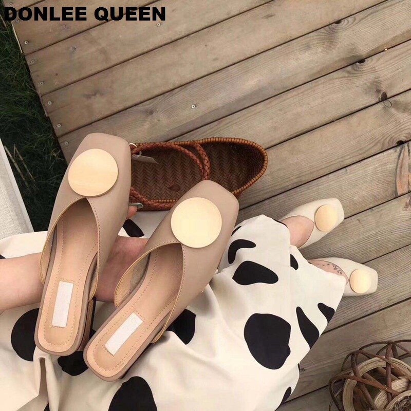 2021 marke Designer Frauen Hausschuhe Slip Auf Maultiere Flache Ferse Casual Schuhe Britischen Schnalle Rutschen Holz Block Heels Sommer Schuhe – Bild 2