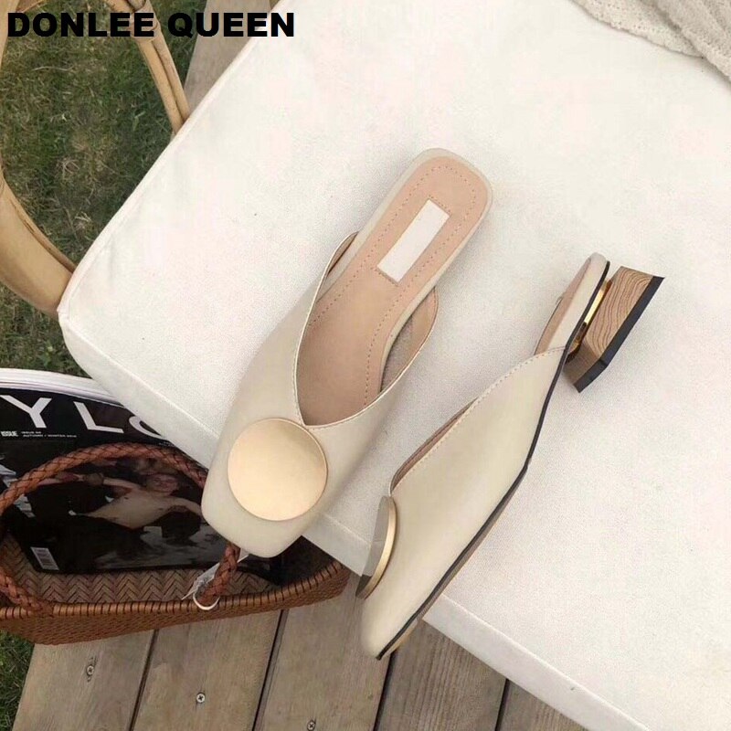 2021 marke Designer Frauen Hausschuhe Slip Auf Maultiere Flache Ferse Casual Schuhe Britischen Schnalle Rutschen Holz Block Heels Sommer Schuhe – Bild 6