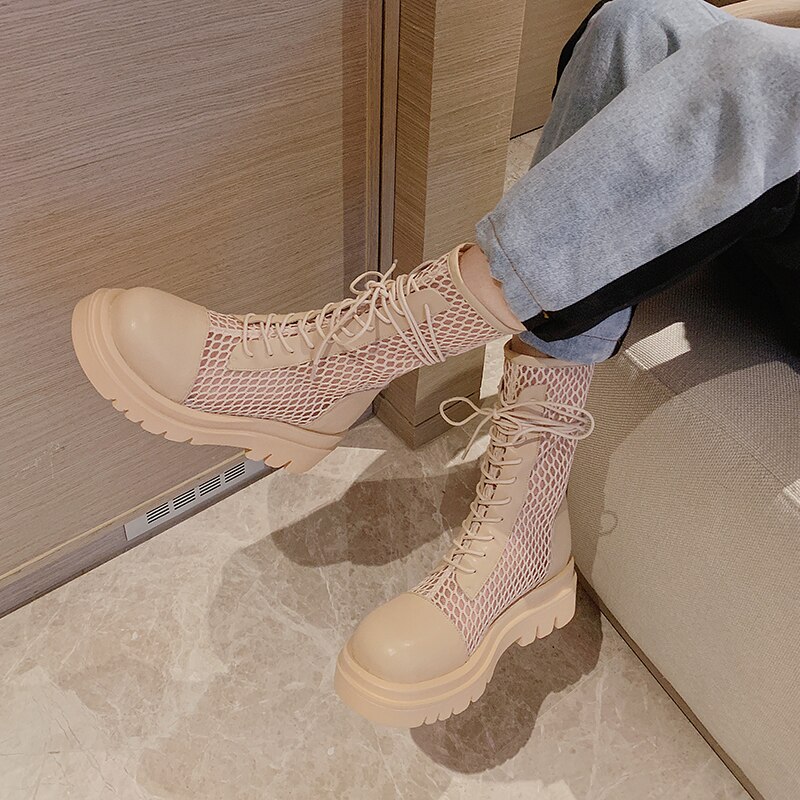2021 neue Sommer Knöchel Frauen Stiefel Mode Mikrofaser Mesh Entilate Platz Ferse Frauen Schuhe Damen Büro Arbeiten Schuhe – Bild 3