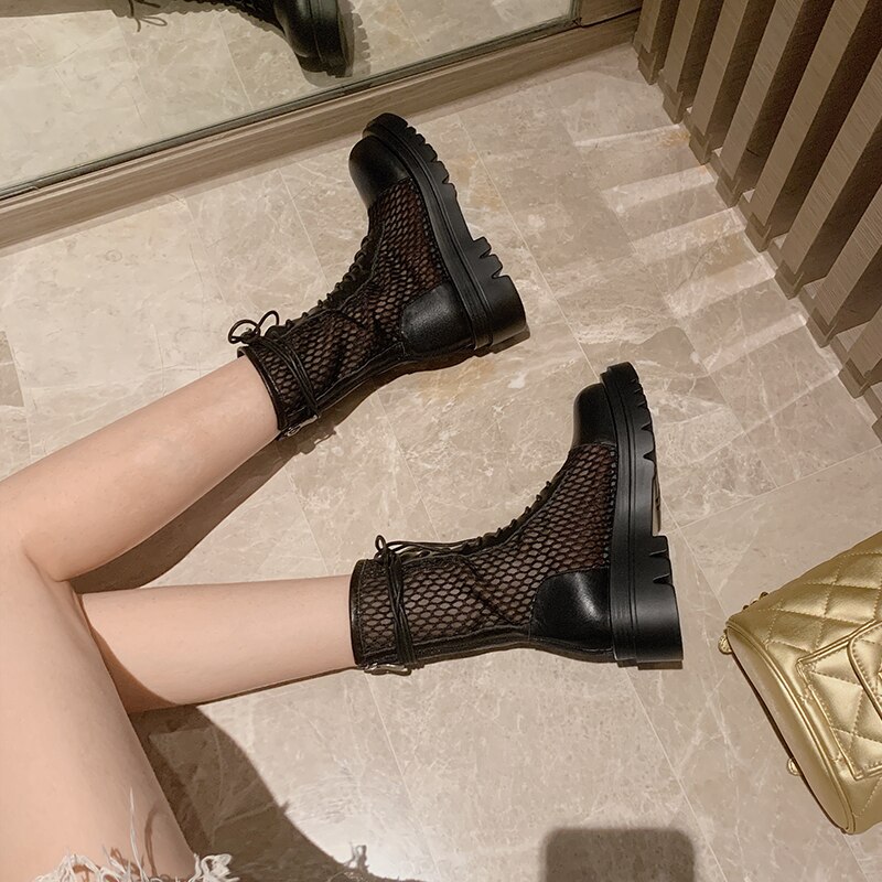 2021 neue Sommer Knöchel Frauen Stiefel Mode Mikrofaser Mesh Entilate Platz Ferse Frauen Schuhe Damen Büro Arbeiten Schuhe – Bild 4