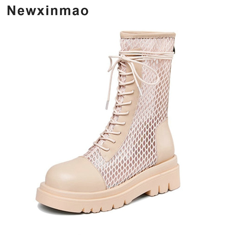 2021 neue Sommer Knöchel Frauen Stiefel Mode Mikrofaser Mesh Entilate Platz Ferse Frauen Schuhe Damen Büro Arbeiten Schuhe