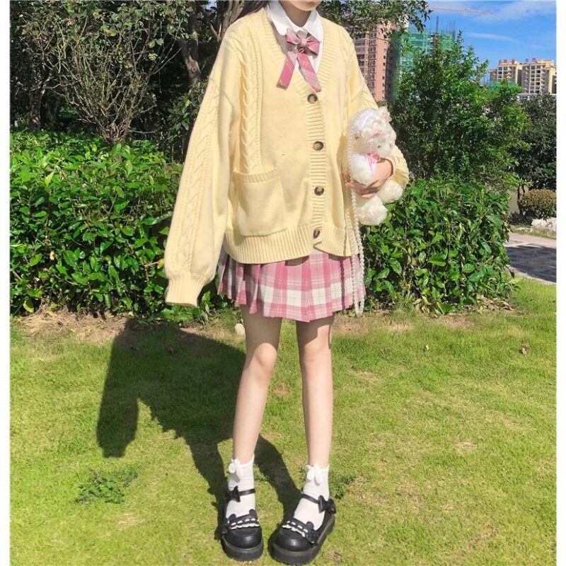 2021 neue süße nette mädchen stricken pullover faul college stil lose hülse Harajuku mädchen JK uniform pullover mantel s ~ 2XL – Bild 5