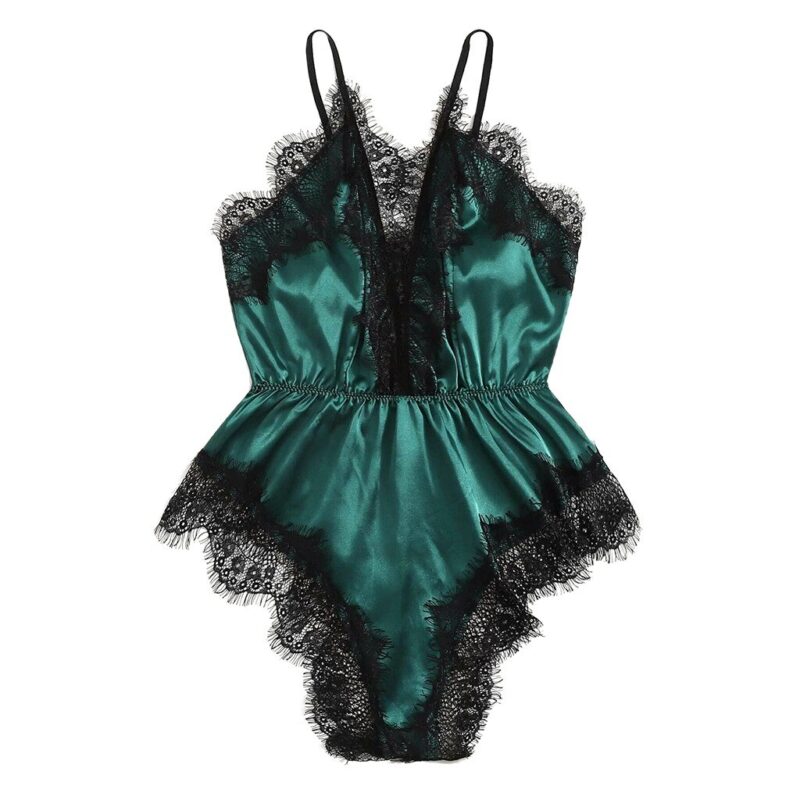 3-6XL Plus Größe Dessous frauen Unterwäsche Spitze Satin Seide V-ausschnitt Body Teddy Sexy Kostüme Komfortable Porno Mujer Nachtwäsche – Bild 3