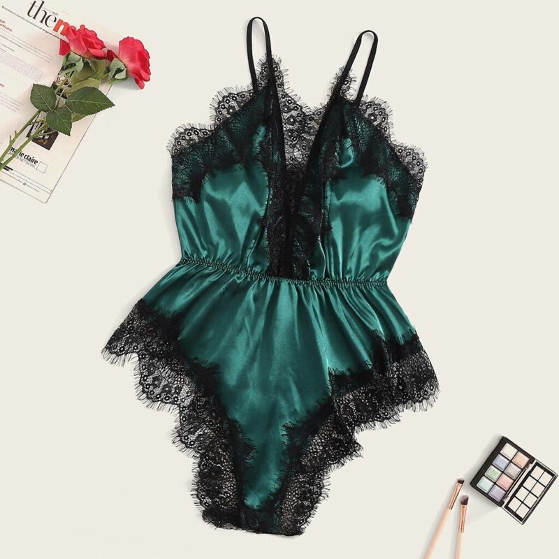 3-6XL Plus Größe Dessous frauen Unterwäsche Spitze Satin Seide V-ausschnitt Body Teddy Sexy Kostüme Komfortable Porno Mujer Nachtwäsche