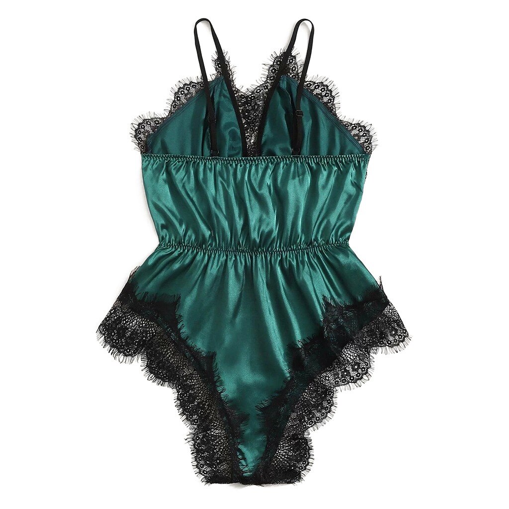 3-6XL frauen Unterwäsche Spitze Satin Seide Plus Größe Dessous V-ausschnitt Body Teddy Sexy Kostüme Komfortable Mujer Nachtwäsche Porno – Bild 3