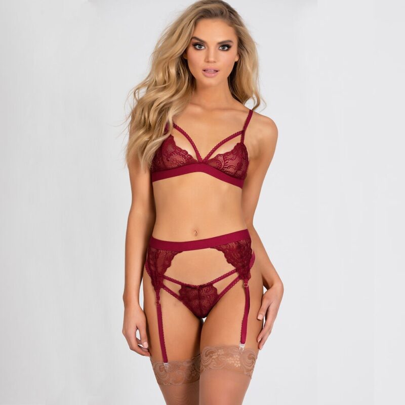 3 stücke Spitze Bh und Panty Set Frauen Sexy Unterwäsche Crop Top Body Strümpfe Dessous Set Erotische Heißer Plus Größe bralette Spitze – Bild 5
