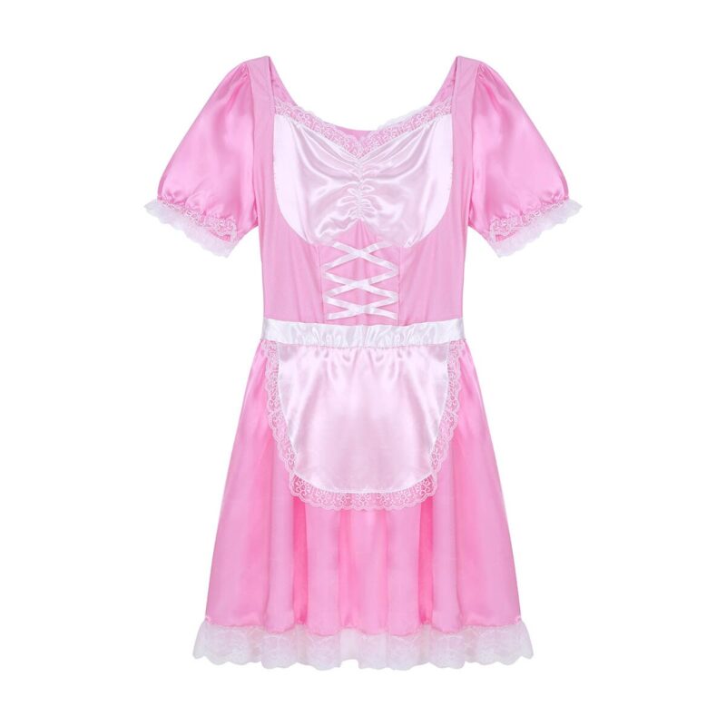 3Pcs Herren Sissy Maid Uniform Kostüm Outfit Satin Kleid mit Halsband und Stirnband Dessous Sex Crossdressing Kostüm – Bild 2