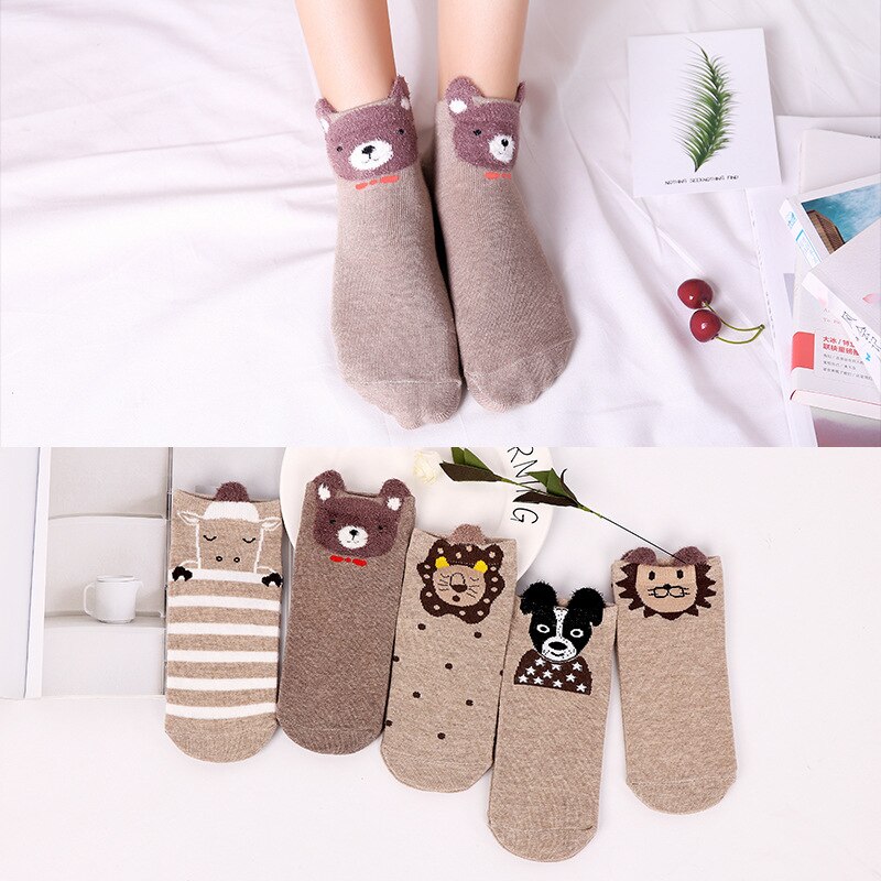 5 paar Lot Baumwolle Frauen Socken Weibliche Casual Boot 3D Pack Cartoon Harajuku Unicron Katze Nette Invisiable Lustige Mädchen Ankle socke Set – Bild 4
