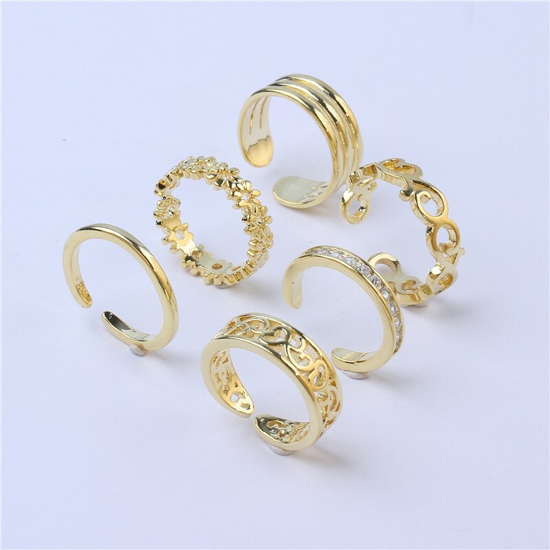 6PCS Einstellbare Kappe Ring für Frauen Mädchen Unteren Knoten Einfache Knuckle Stapelbar Öffnen Schwanz Ring Band Hawaiian Fuß Schmuck