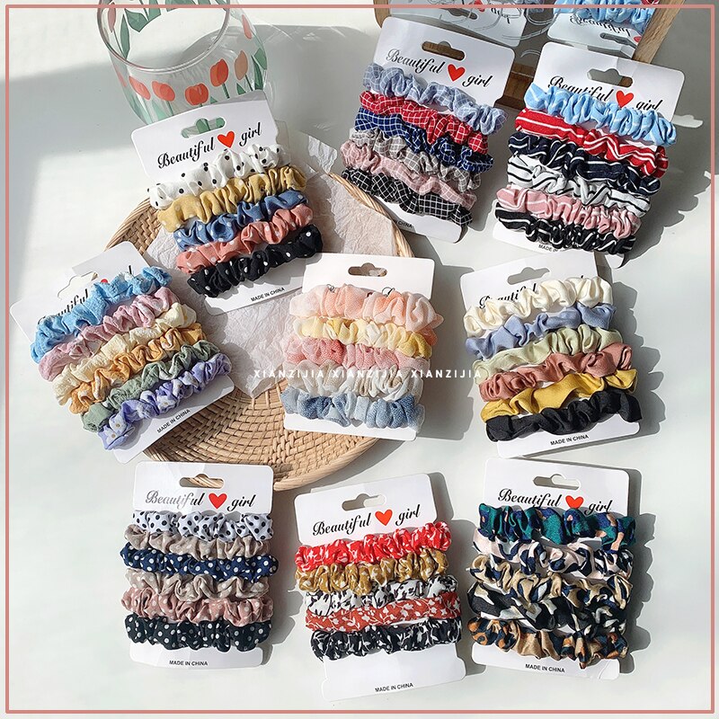 6PCS Frau Mode Scrunchies Satin Seide Haar Bindet Seil Mädchen Pferdeschwanz-halter Gummiband Elastische Haarband Haar Zubehör – Bild 2