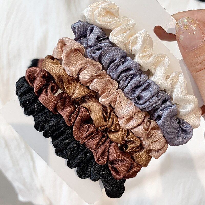 6PCS Frau Mode Scrunchies Satin Seide Haar Bindet Seil Mädchen Pferdeschwanz-halter Gummiband Elastische Haarband Haar Zubehör – Bild 5