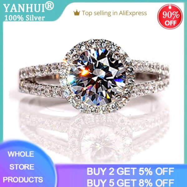 95% OFF! Luxus Weibliche 2ct Zirkonia Diamant Solitaire Ring Mit S925 Logo Original Silber Hochzeit Ring Versprechen Engagement Ringe
