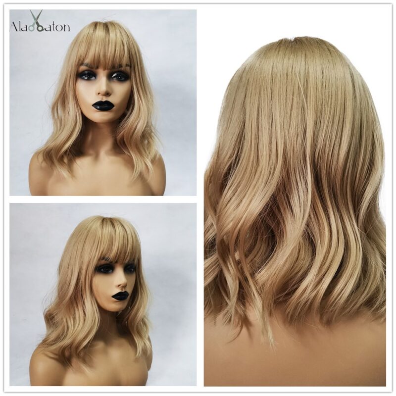 ALAN EATON Medium Bob Gerade Haar Perücke mit Pony Schwarz Braun Synthetische Perücken mit Highlights für Frauen African American Cosplay – Bild 6