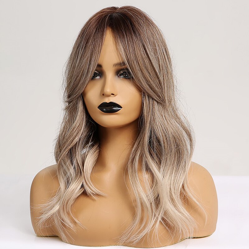 ALAN EATON Synthetische Haar Perücke Ombre Braun Licht Asche Blonde Medium Welle Perücke für Schwarze Frauen Hitzebeständige Faser Täglichen falsche Haar – Bild 4