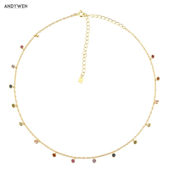 ANDYWEN 925 Sterling Silber Gold Regenbogen Zirkon Charme Halsband Kette Halskette Rock Punk Party Neue Perlen Anhänger 2020 Edlen Schmuck