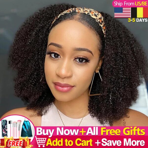 Afro Verworrene Lockige Stirnband Perücken 180% 200% 250% Dichte Menschliches Haar Perücke Freies Stirnband Für Schwarze Frauen Afro Wellung Remy jarin Haar