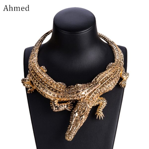 Ahmed Neue Design Übertrieben Punk Volle Strass Krokodil Halskette für Frauen Mode-Trend Aussage Halskette Kragen Bijoux