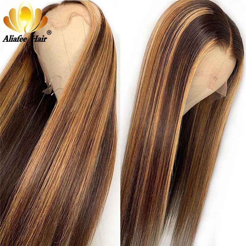 Aliafee #4/27/30 Highlight Farbige Menschliches Haar Perücken Pre Gezupft Spitze Front Menschliches Haar Perücken Ombre Remy Frontal Perücke Für Schwarz frauen – Bild 4