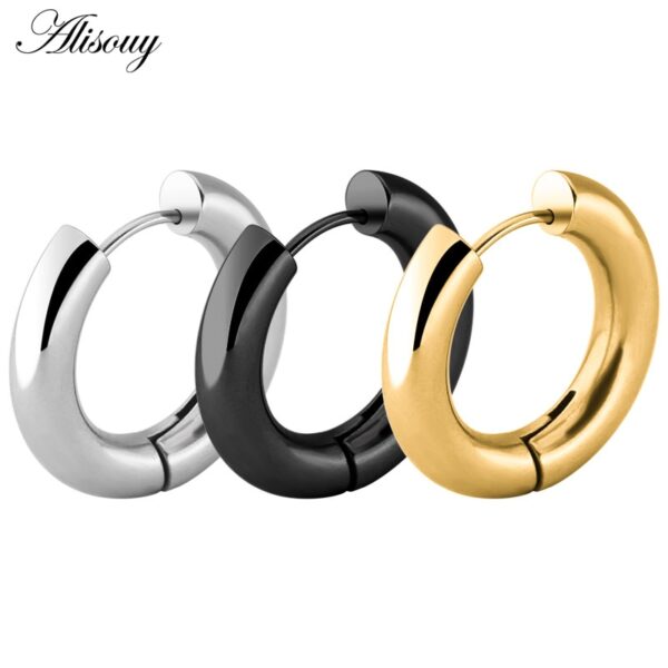 Alisouy Schwarz/Rose Gold/Silber Farbe Ton Edelstahl Hoop Ohrringe Runde Schleife Ohrring Männer Frauen große größe übertreibung Schmuck