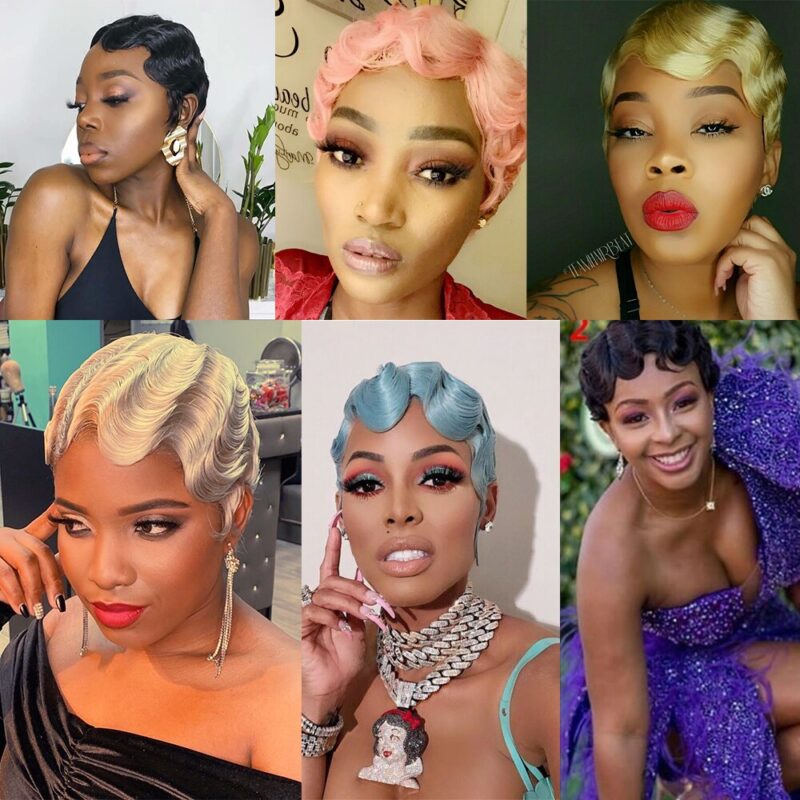 Amir Rot Kurze Lockige Perücken für African American Frauen Braun Schwarz Finger Wellen Perücke Synthetische Blonde Haar Perücke Cosplay – Bild 6