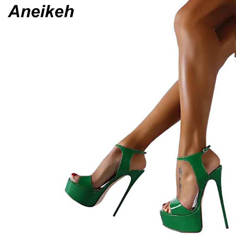 Aneikeh 2021 Sommer Plattform Sandalen Sexy 16cm Frauen Sandalen High Heels Offene spitze Schnalle Nachtclub Schuhe Schwarz Große Größe 44 45 46 – Bild 2