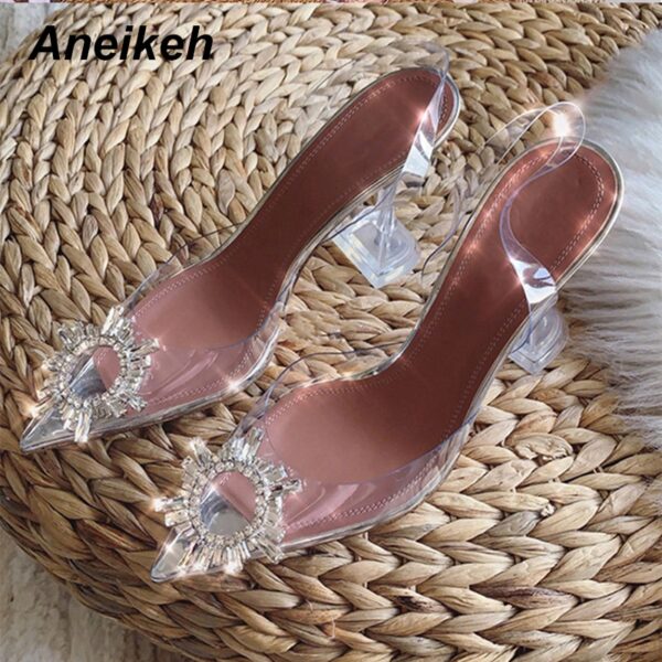 Aneikeh Große Größe 41 42 43 44 45 Mode Klar PVC Sandalen Frauen Schuhe Strass Sunflower High Heels Sommer Zurück strap Sandalen