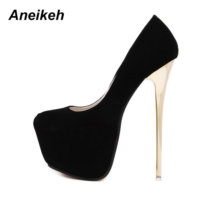 Aneikeh Große Größe 41 42 43 44 45 Sexy Pumps Hochzeit Frauen Fetisch Schuhe Concise Frau Pumpen High Heel Stripper flock Pumpen 16 cm