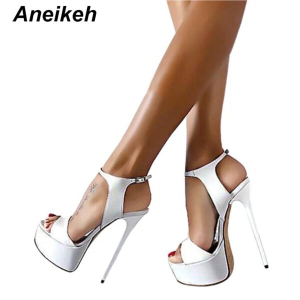 Aneikeh Große Schuh Größe 41 42 43 44 45 46 High Heels Sandalen Sommer Sexy Offene spitze Party Kleid 16CM Plattform Gladiator Frauen Pumpen