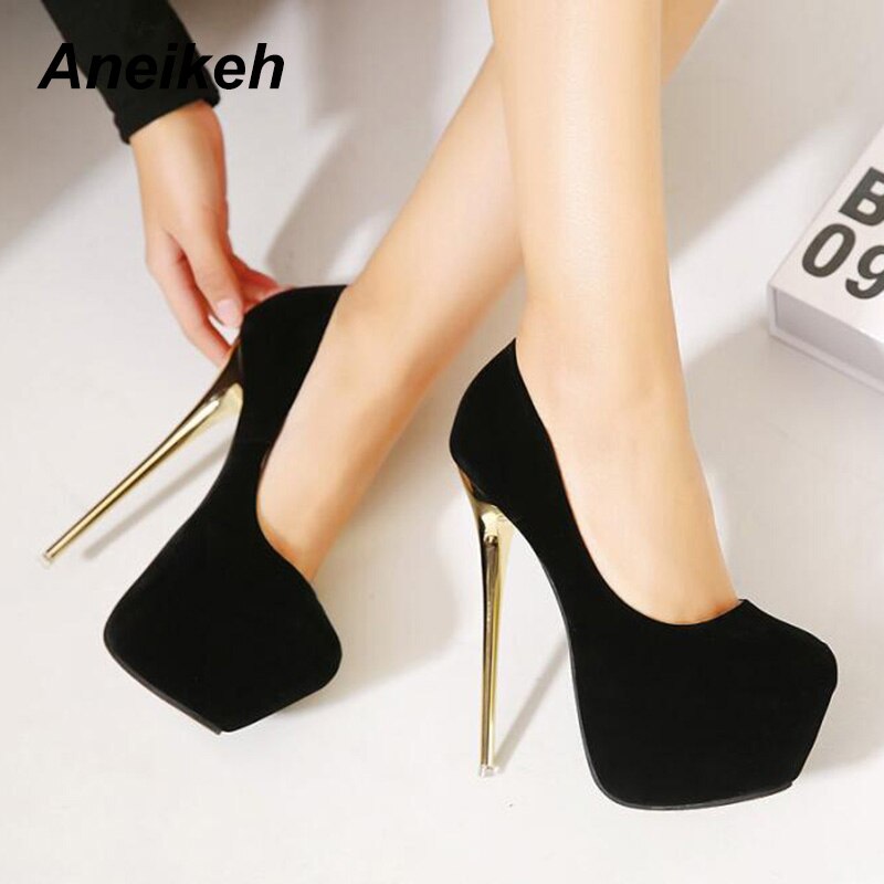 Aneikeh Sexy Pumps Hochzeit Frauen Fetisch Schuhe Concise Frau Pumpen Latform Sehr Hohe Ferse Stripper Flock Pumpen 16 cm Größe 44 45 – Bild 2