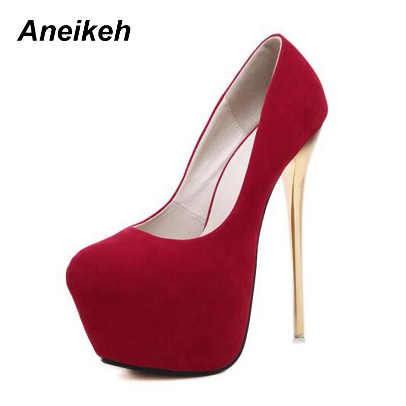 Aneikeh Sexy Pumps Hochzeit Frauen Fetisch Schuhe Concise Frau Pumpen Latform Sehr Hohe Ferse Stripper Flock Pumpen 16 cm Größe 44 45 – Bild 4