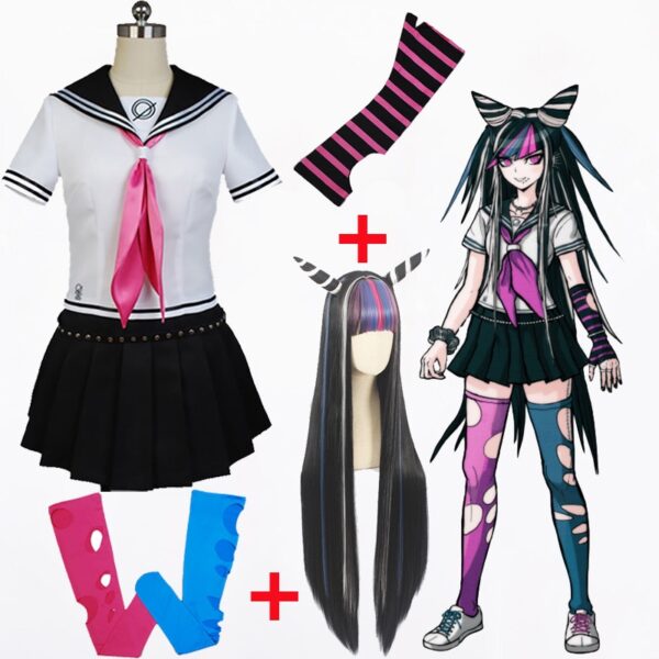 Anime Danganronpa Cosplay Ibuki Mioda Cosplay Kostüme Perücke Schule Mädchen Einheitliche Dangan Ronpa Halloween Kostüme Für Frauen CS216