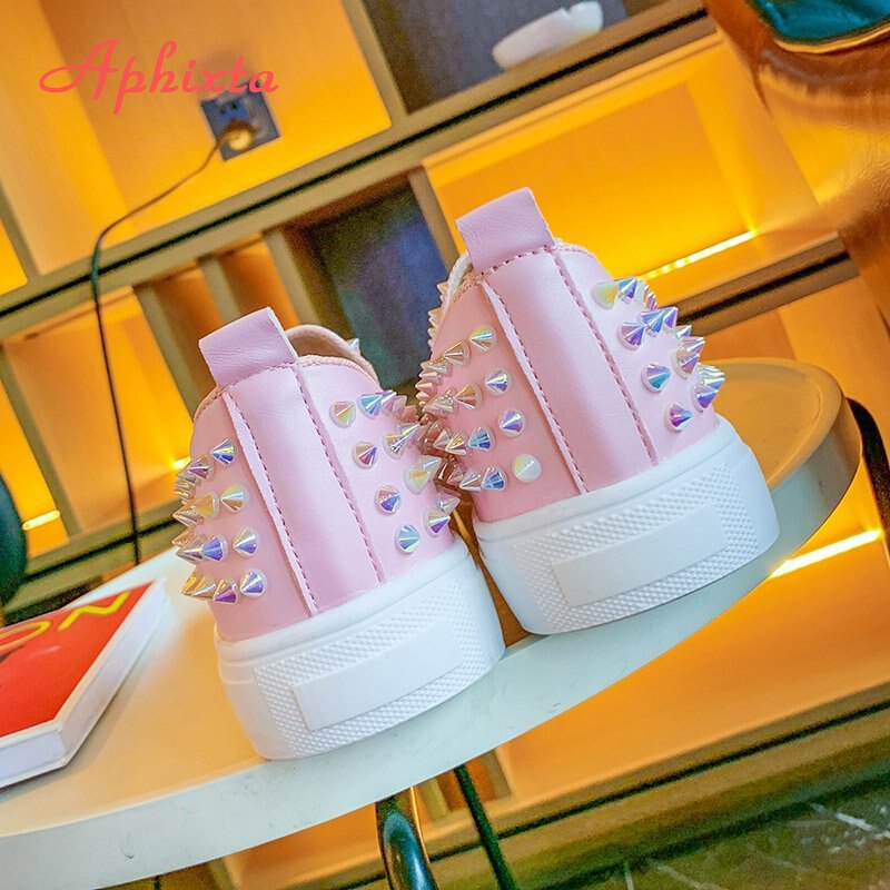 Aphixta Big Größe 44 Rosa Wohnungen Schuhe Frauen Müßiggänger Leder Revits Paar Plattform Schuhe Frau Flache Mit Heels Studenten Schuh – Bild 2