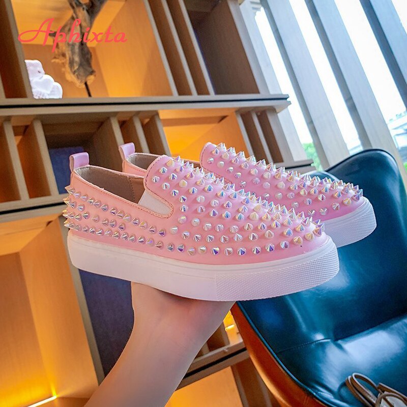 Aphixta Big Größe 44 Rosa Wohnungen Schuhe Frauen Müßiggänger Leder Revits Paar Plattform Schuhe Frau Flache Mit Heels Studenten Schuh – Bild 4