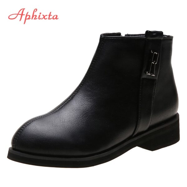 Aphixta Plus Große Größe 44 Stiefeletten Weibliche Zip Holz Platz Heels Schuhe Frau Plattform Winter Stiefel Frauen