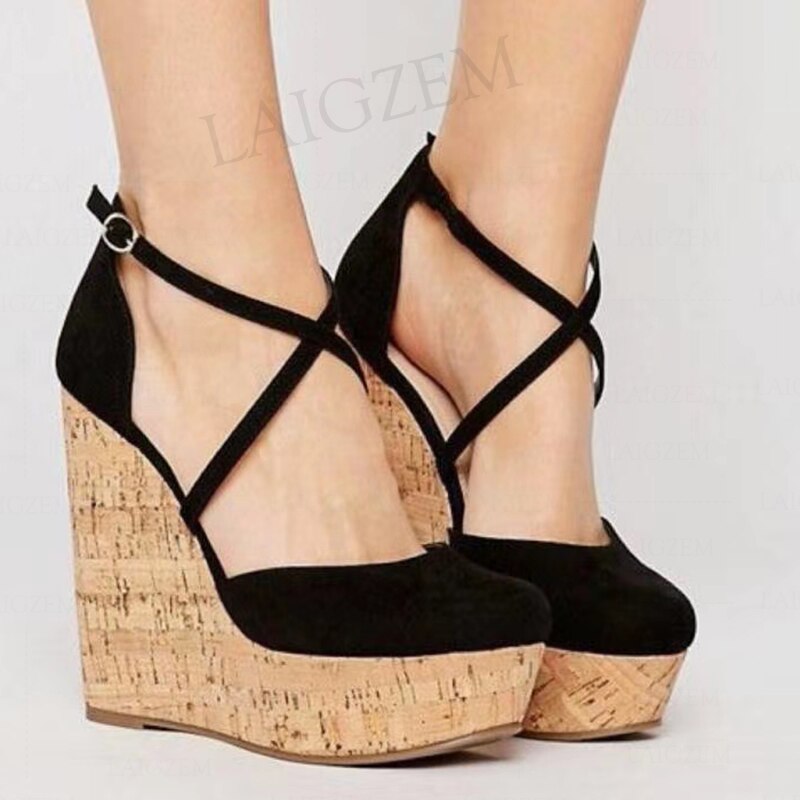 BERZIMER Frauen Plattform Keile Pumpen Faux Wildleder High Heels Sandalen Höhe Zunehmende Damen Schuhe Frau Große Größe 44 46 50 51 52