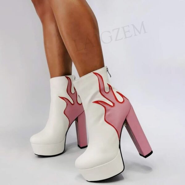 BERZIMER Plattform Stiefeletten Flamme Block Chunky High Heels Booties Patchwork Botas Damen Schuhe Frau Große Größe 43 44 45 47